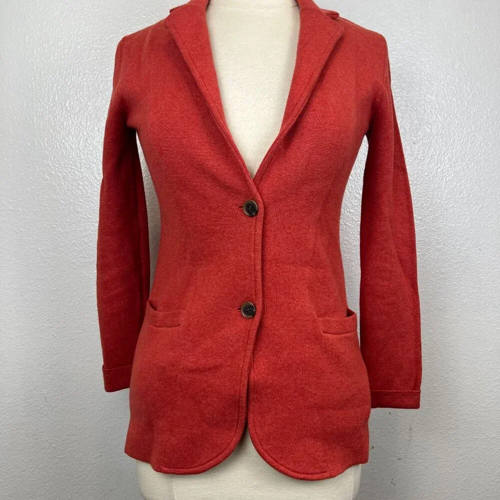 J Crew Sweater Blazer Womens XXS Burnt Orange Rust Jacket Two Button Pockets‎